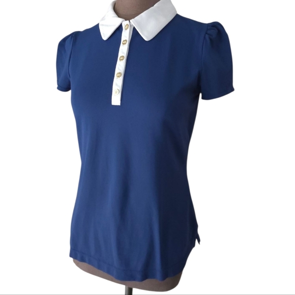 Lilly Pulitzer Luxeletic Frida Puff Sleeve Blue Polo Shirt Women's Size Small - Picture 6 of 15